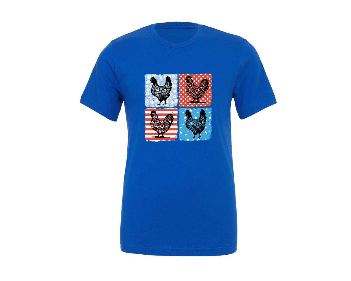 brand:Generic|color:True Royal Blue|Happy 4Th Of July Farm Chicken Graphic T-Shirt