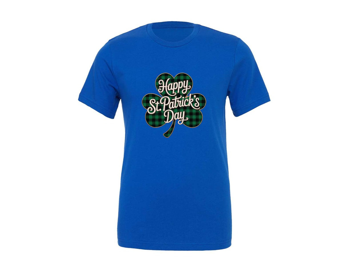 brand:Generic|color:True Royal Blue|Faux Yarn Happy St Patricks Day Clover Graphic T-Shirt