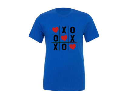 brand:Generic|color:True Royal Blue|Valentine Tic Tac Toe Retro Heart Graphic T-Shirt