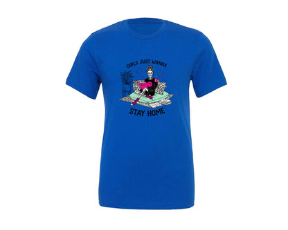 brand:Generic|color:True Royal Blue|Introvert Skeleton Messy Bun Graphic T-Shirt