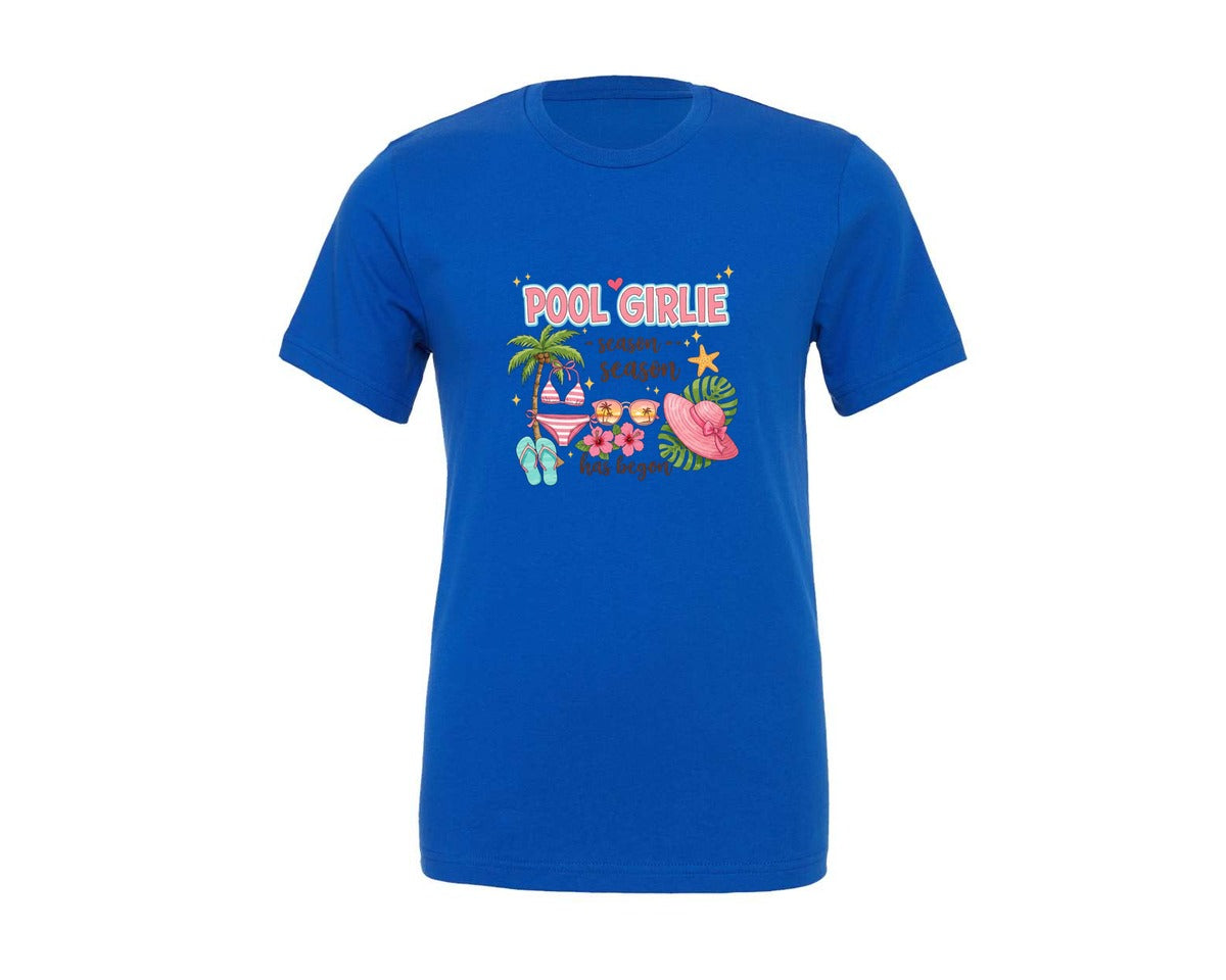 brand:Generic|color:True Royal Blue|Pool Girlie Season Summer Beach Graphic T-Shirt