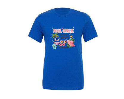 brand:Generic|color:True Royal Blue|Pool Girlie Season Summer Beach Graphic T-Shirt