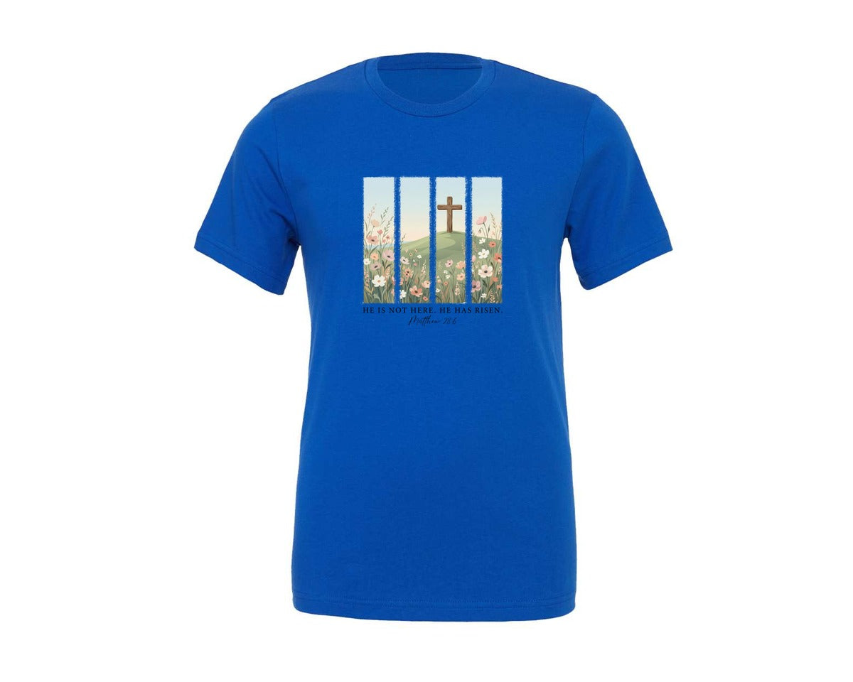 brand:Generic|color:True Royal Blue|He Is Not Here He Has Risen Easter Graphic T-Shirt