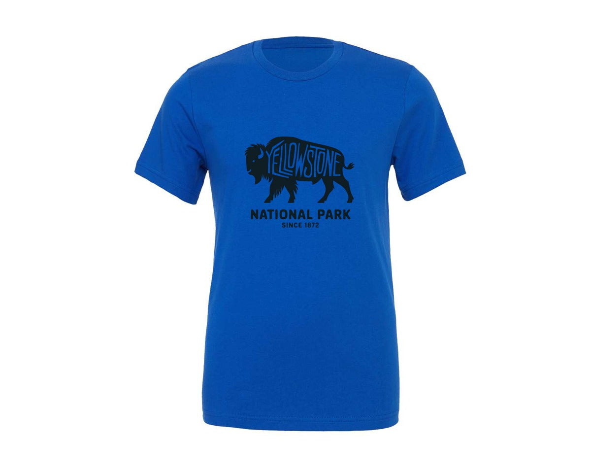 brand:Generic|color:True Royal Blue|Yellowstone National Park Buffalo 3 Graphic T-Shirt