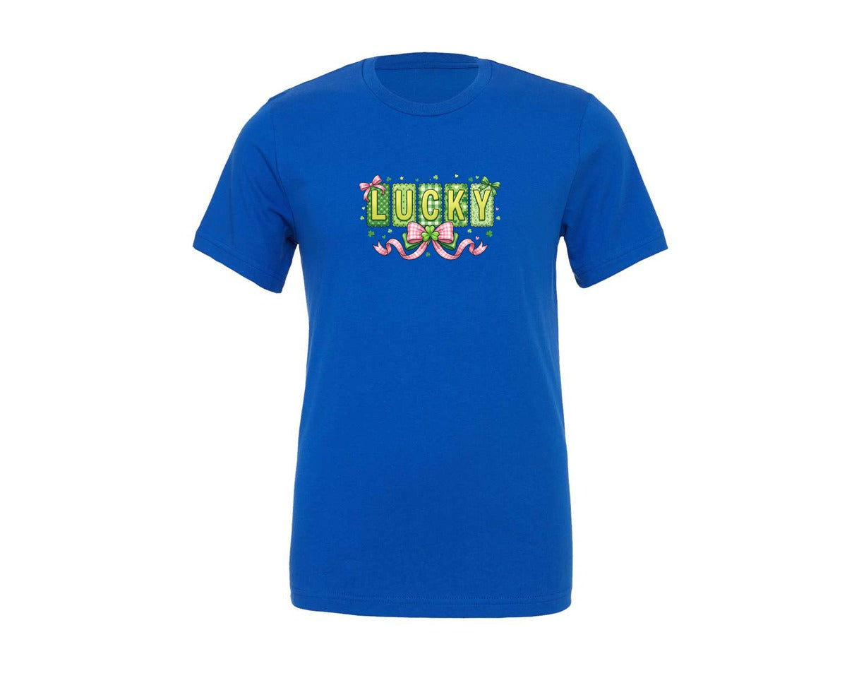 brand:Generic|color:True Royal Blue|Lucky Bow Shamrock St Patrick Graphic T-Shirt