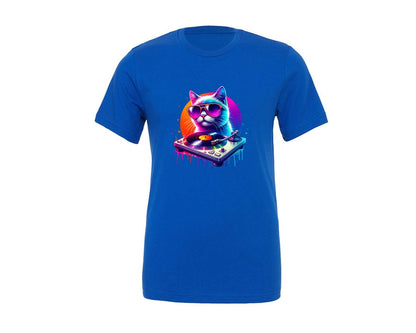 brand:Generic|color:True Royal Blue|Colorful Neon Dj Cat Music Lover Graphic T-Shirt
