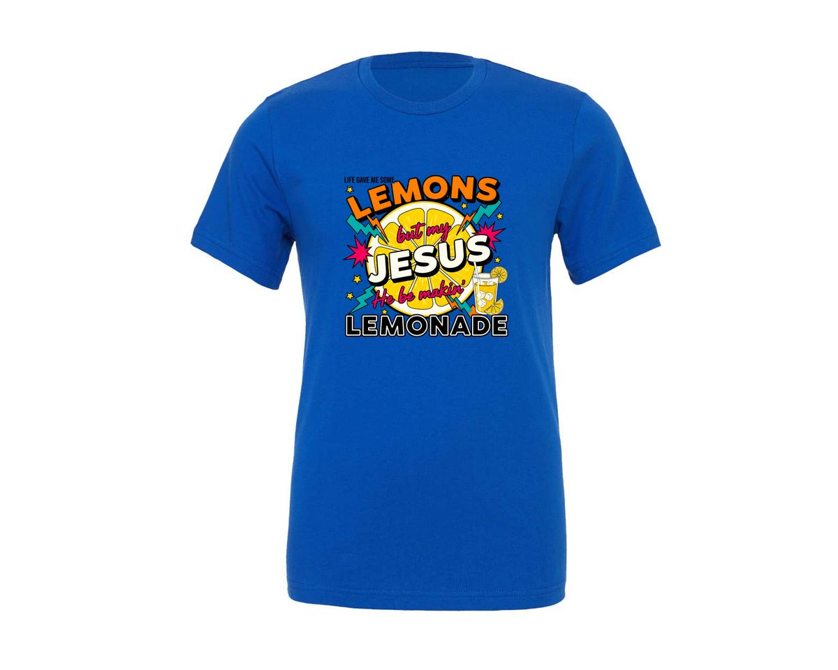 brand:Generic|color:True Royal Blue|Jesus Lemonade Christian Faith Graphic T-Shirt