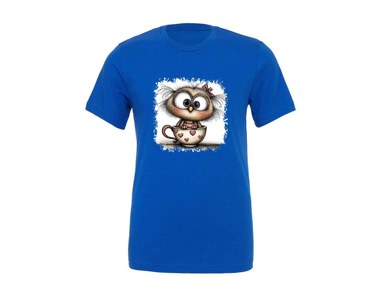 brand:Generic|color:True Royal Blue|Owl Whimsical Valentine Square Tshirt Graphic T-Shirt