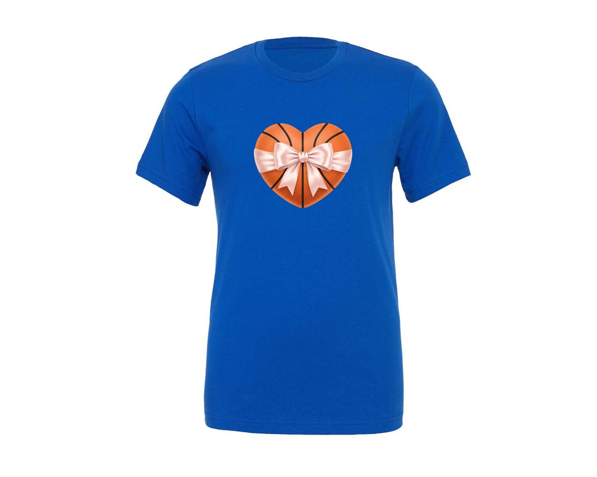 brand:Generic|color:True Royal Blue|Heart Shape Basketball Coquette Bow Graphic T-Shirt