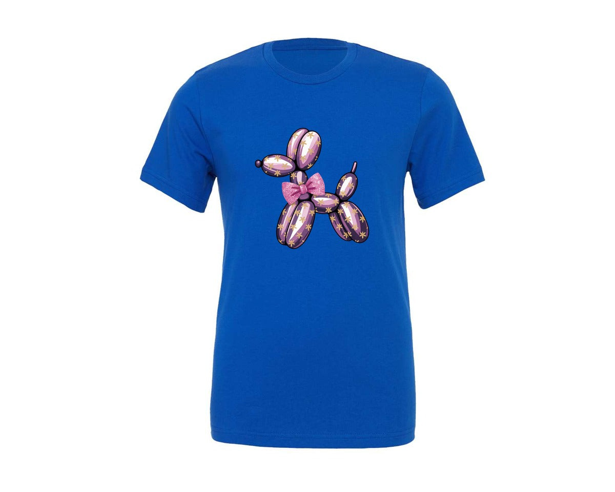 brand:Generic|color:True Royal Blue|Floral Balloon Dog Coquette Bow Graphic T-Shirt
