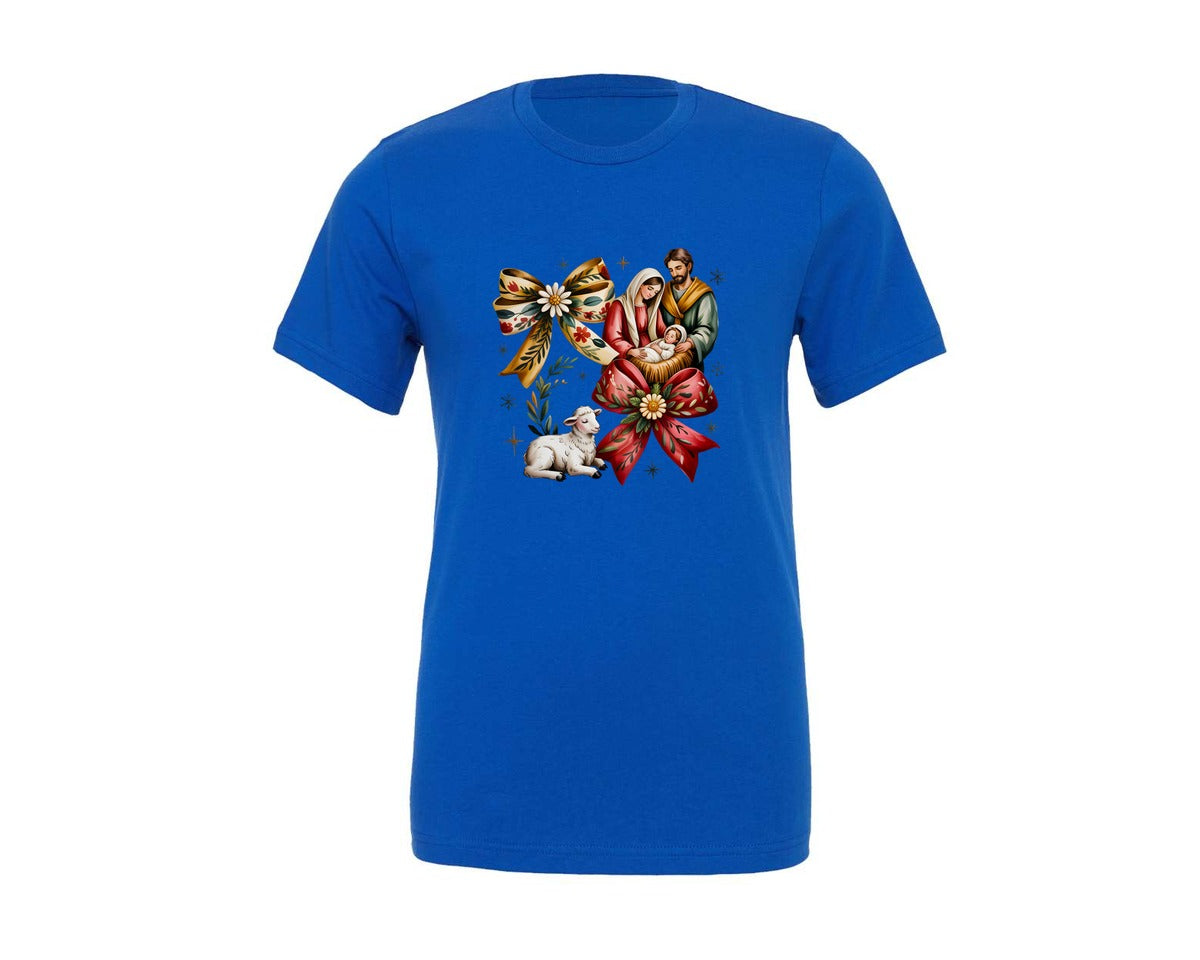 brand:Generic|color:True Royal Blue|Coquette Jesus Christmas Christian Graphic T-Shirt