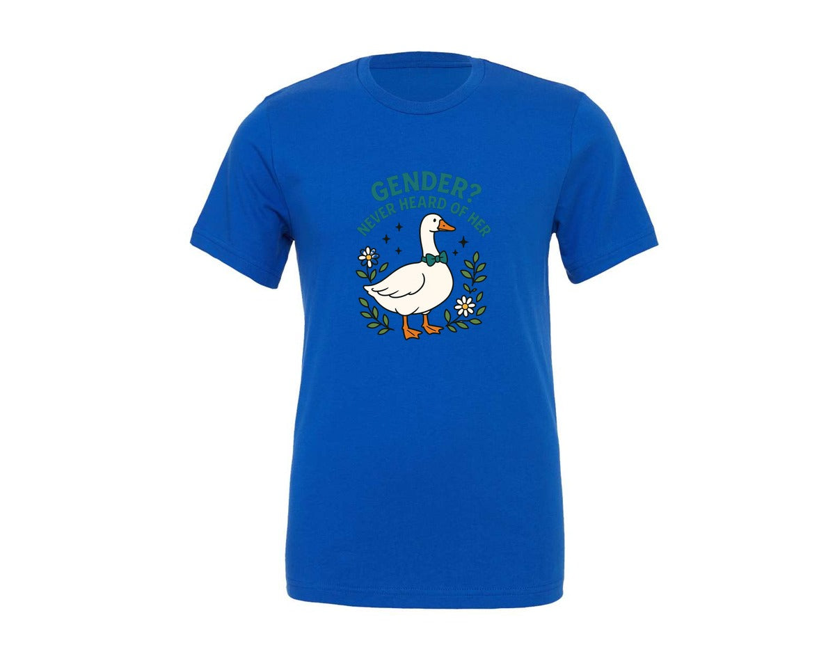 brand:Generic|color:True Royal Blue|Funny Goose Gender Never Heard Of Her Graphic T-Shirt
