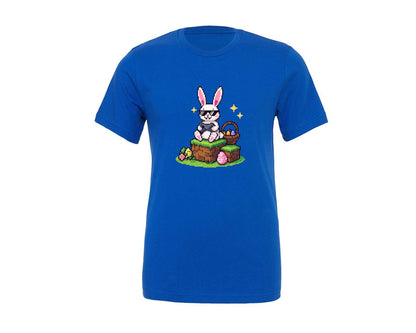 brand:Generic|color:True Royal Blue|Pixel Gamer Bunny Easter Graphic T-Shirt