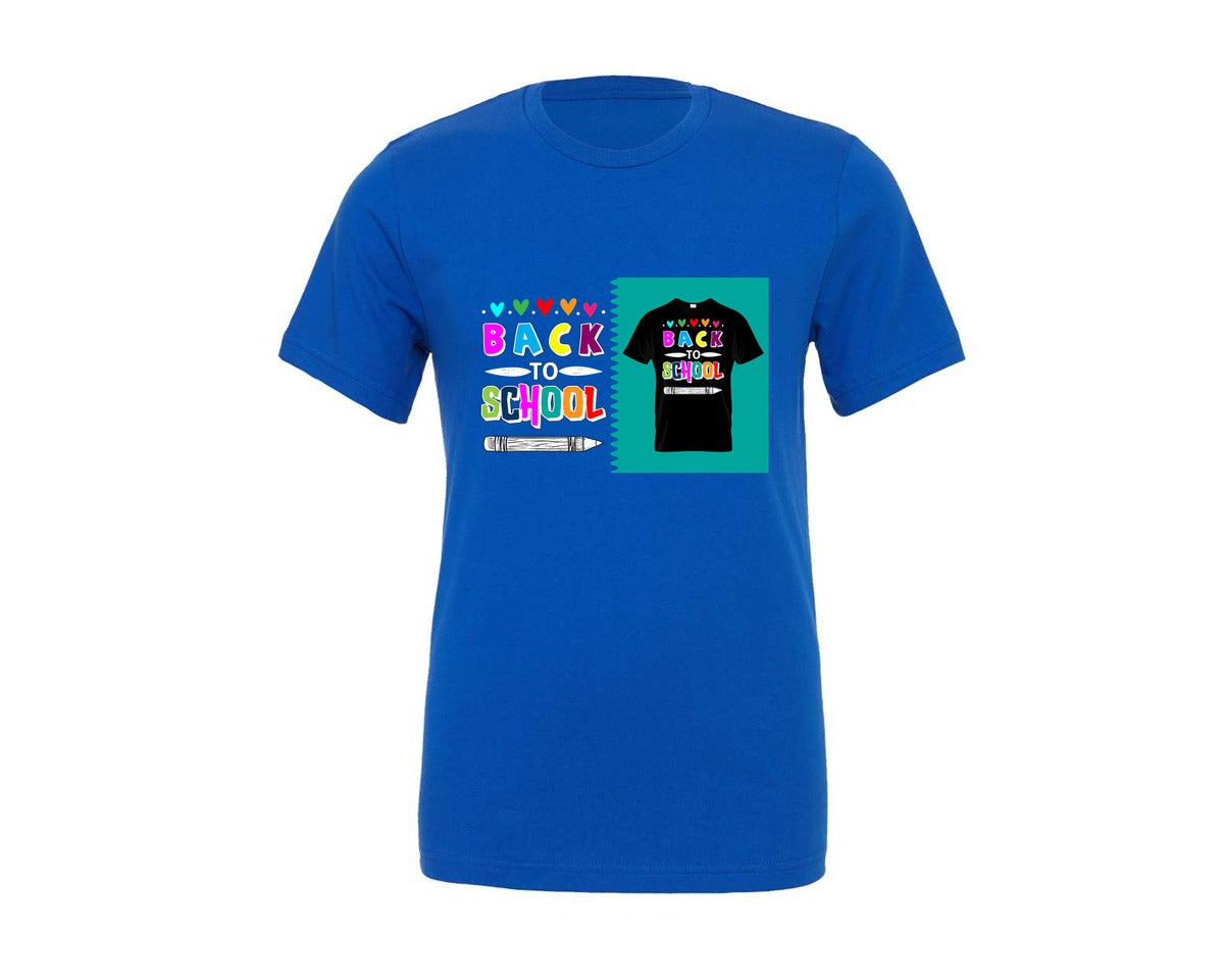 brand:Generic|color:True Royal Blue|Colorful Back To School Text With Pencil Graphic T-Shirt