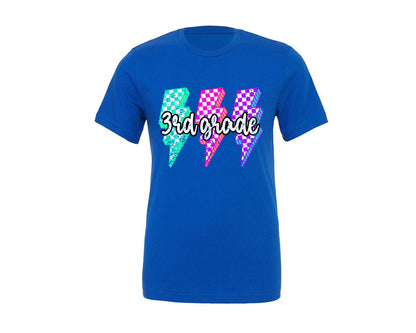 brand:Generic|color:True Royal Blue|School Grade Checkered Lightning Neon Graphic T-Shirt