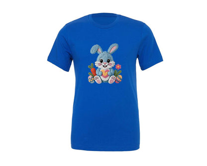 brand:Generic|color:True Royal Blue|Happy Easter Boy Bunny Faux Yarn Graphic T-Shirt