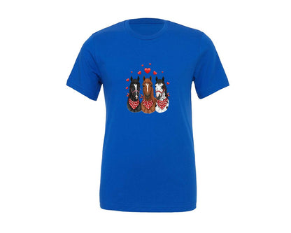 brand:Generic|color:True Royal Blue|Three Horses Valentines Day Cute Animal Graphic T-Shirt