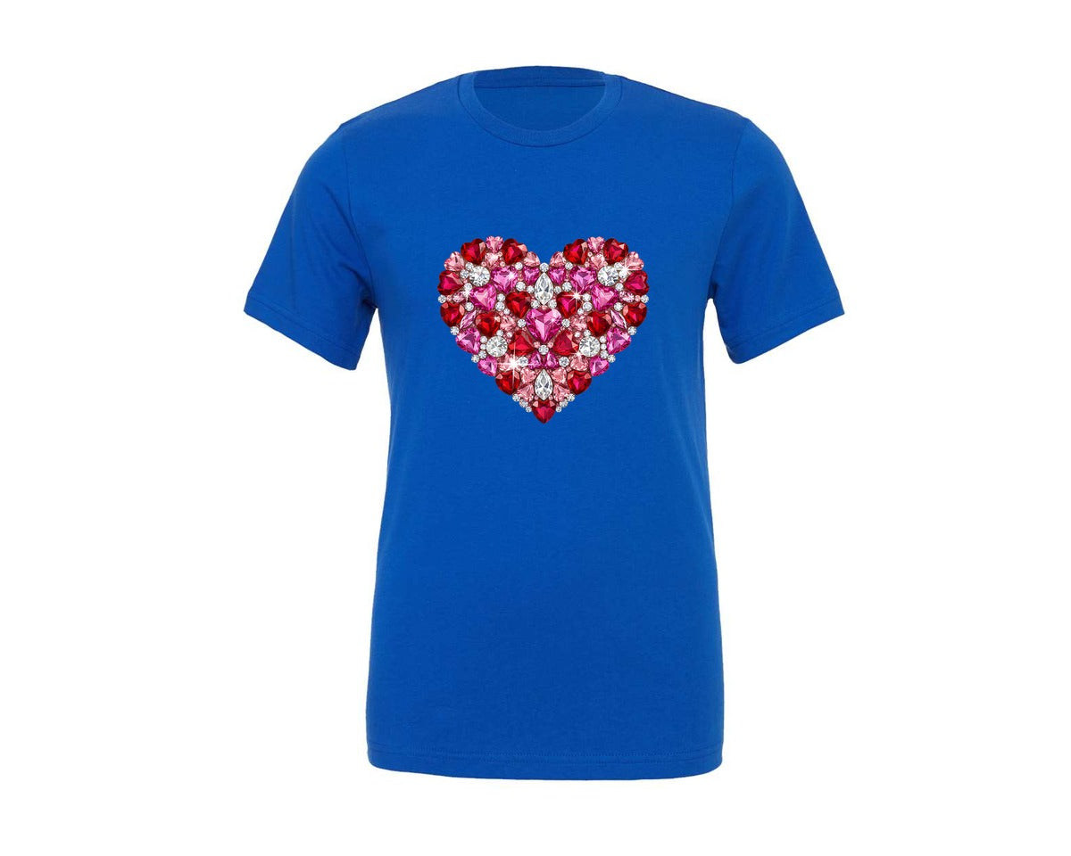 brand:Generic|color:True Royal Blue|Diamond Glitter Valentine Heart 11 Graphic T-Shirt