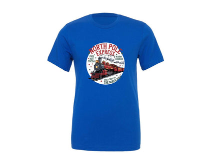brand:Generic|color:True Royal Blue|Retro North Pole Train Christmas Graphic T-Shirt