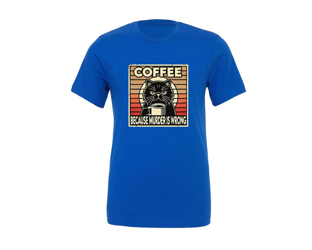 brand:Generic|color:True Royal Blue|Cat And Coffee Funny Cat Lover Sub Graphic T-Shirt