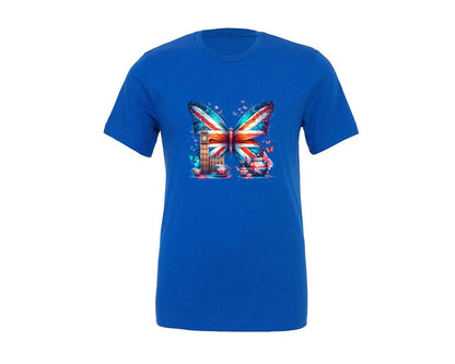 brand:Generic|color:True Royal Blue|United Kingdom English Butterfly Graphic T-Shirt