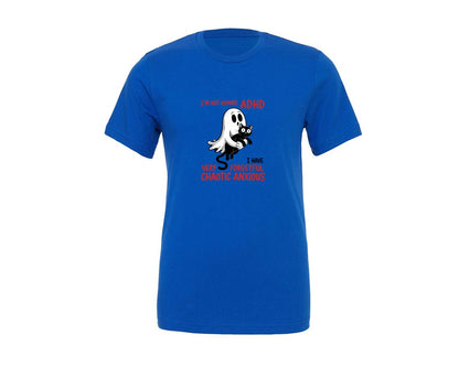 brand:Generic|color:True Royal Blue|Spooky Ghost Funny Adhd Quote Graphic T-Shirt