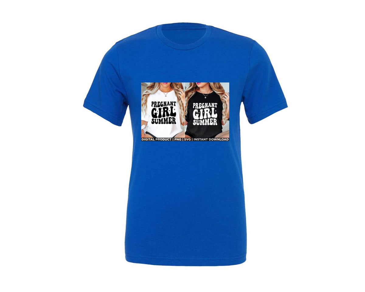 brand:Generic|color:True Royal Blue|Pregnant Girl Summer Pregnancy Vacation Graphic T-Shirt