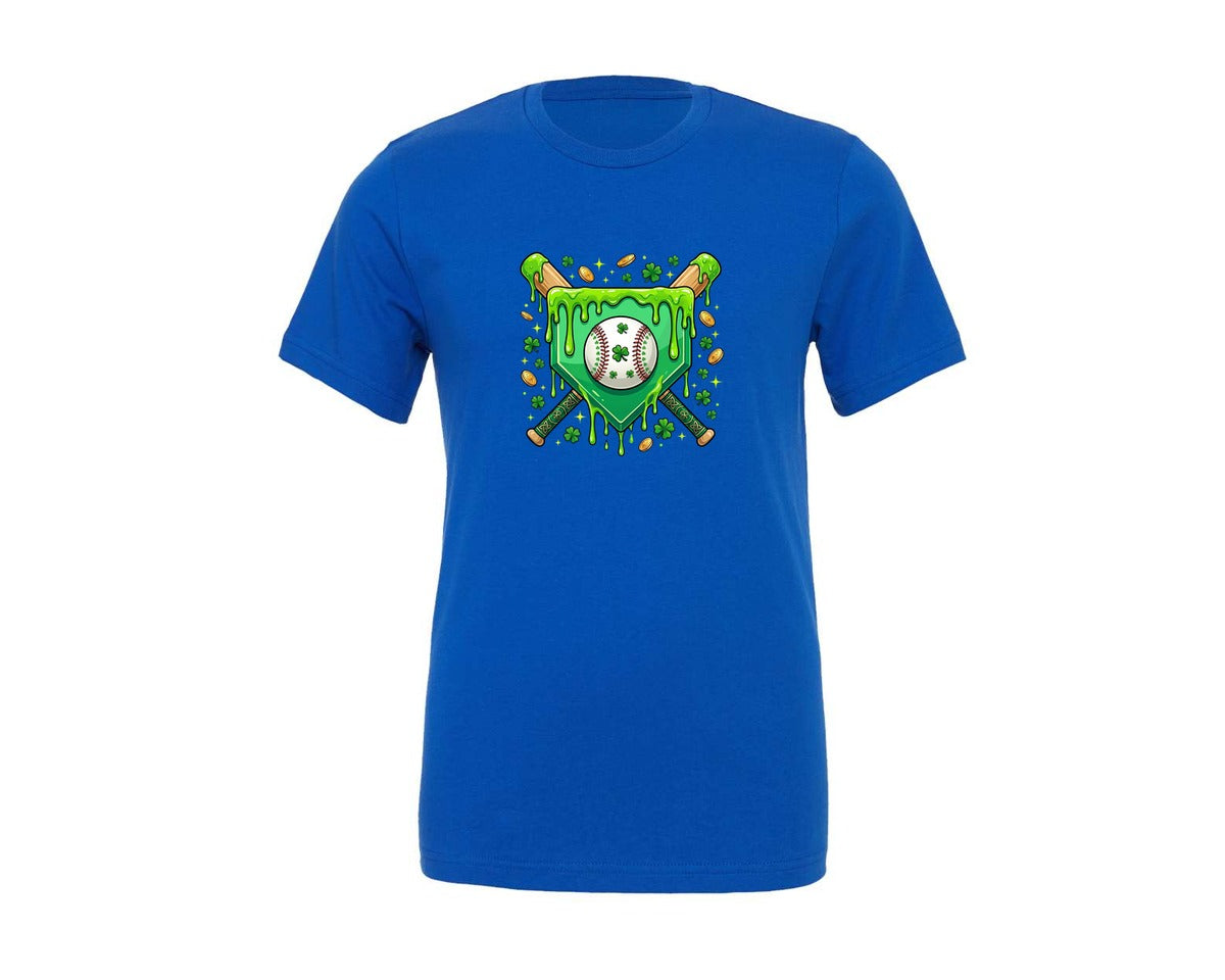 brand:Generic|color:True Royal Blue|Lucky Shamrock Baseball St Patrick Graphic T-Shirt