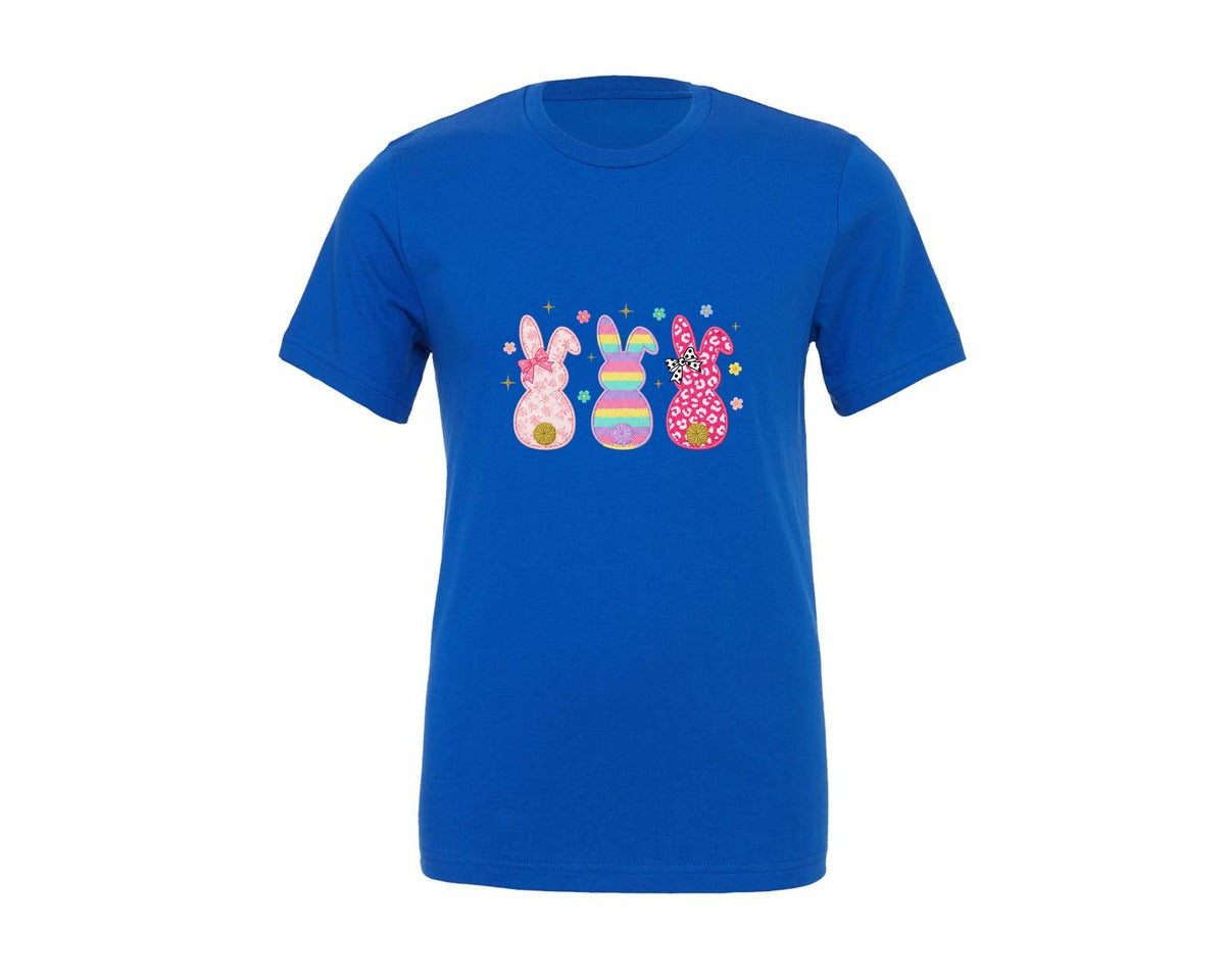 brand:Generic|color:True Royal Blue|Crochet Coquette Easter Bunny 3 Graphic T-Shirt