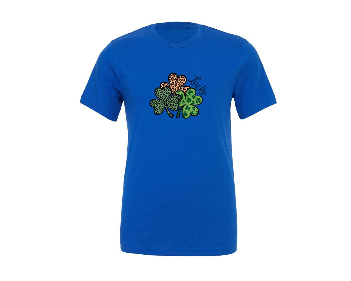 brand:Generic|color:True Royal Blue|Leopard Lucky Shamrocks St Patrick Graphic T-Shirt