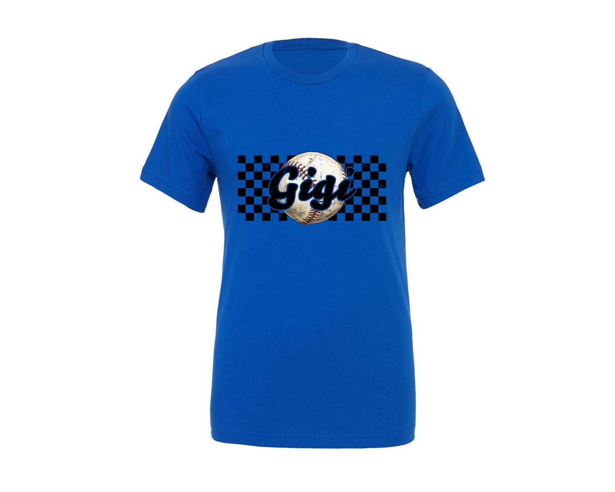 brand:Generic|color:True Royal Blue|Baseball Gigi Checkered Distressed Graphic T-Shirt