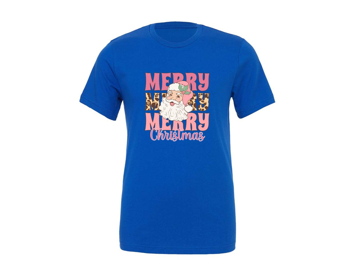 brand:Generic|color:True Royal Blue|Pink Leopard Christmas Santa Graphic T-Shirt