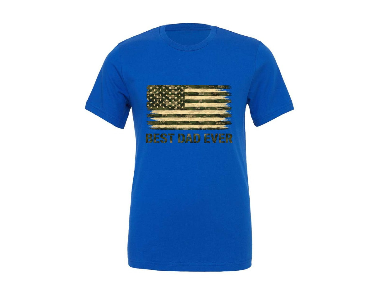 brand:Generic|color:True Royal Blue|Camo American Flag Dad Tribute Graphic T-Shirt