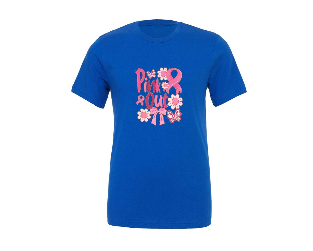 brand:Generic|color:True Royal Blue|Pink Out Breast Cancer Awareness Graphic T-Shirt