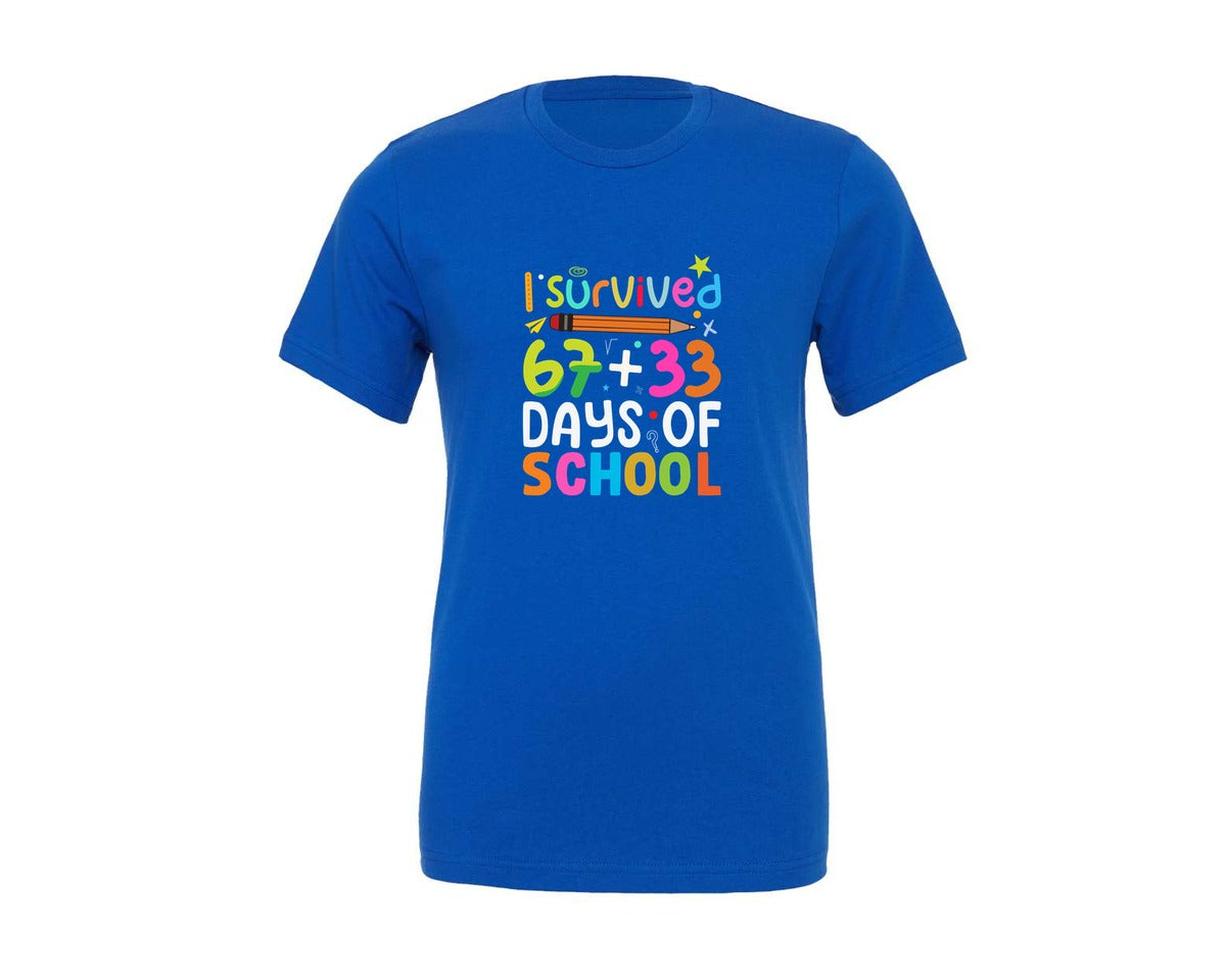 brand:Generic|color:True Royal Blue|67 Plus 33 Days Of School Graphic T-Shirt