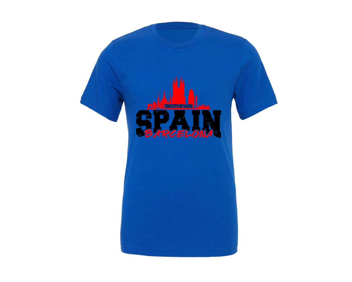 brand:Generic|color:True Royal Blue|Distressed Barcelona Spain Shirt Graphic T-Shirt