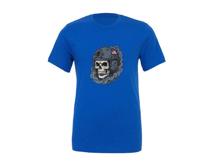 brand:Generic|color:True Royal Blue|Skull Wearing A Tactical Helmet Art Graphic T-Shirt