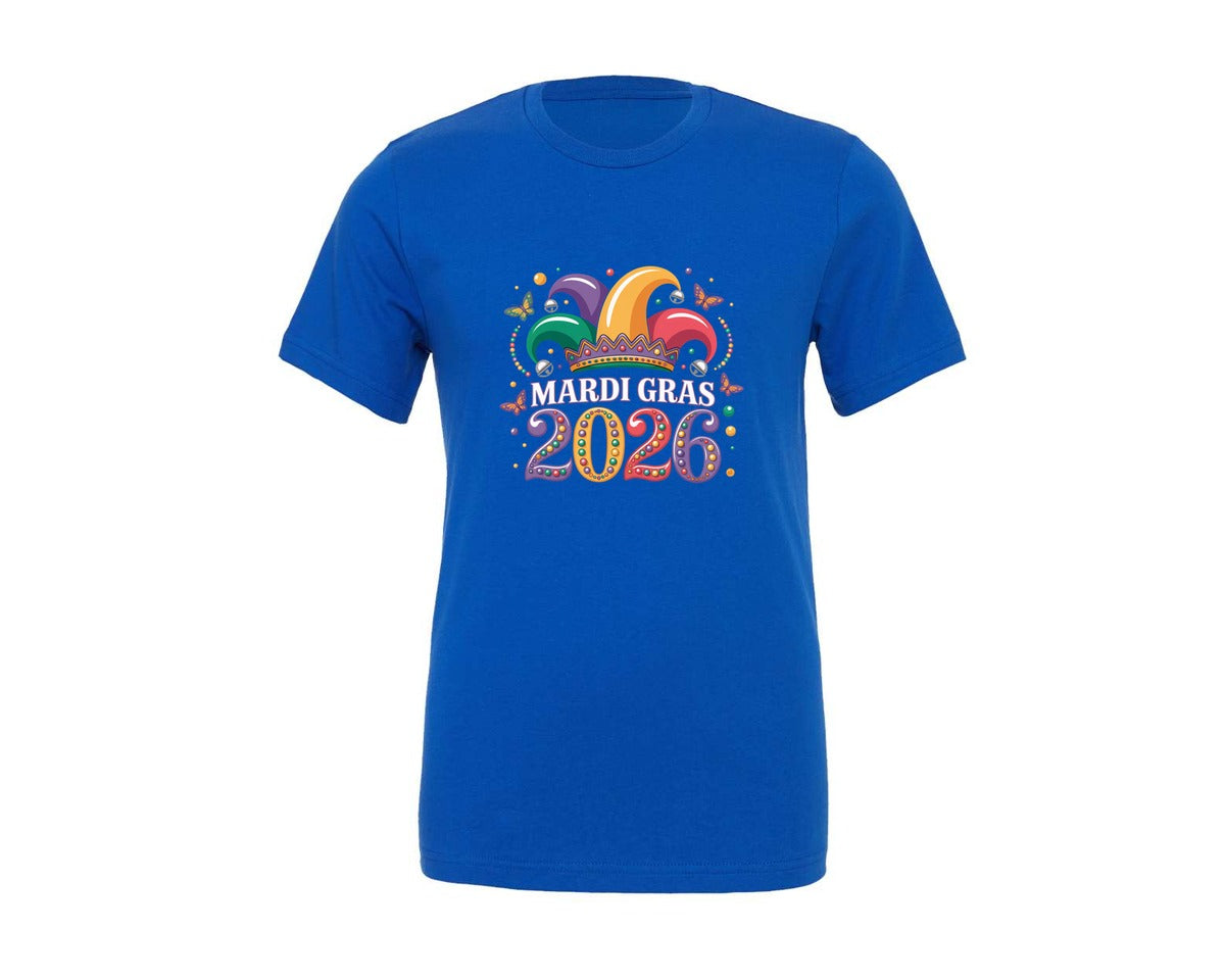 brand:Generic|color:True Royal Blue|Mardi Gras 2026 Design Graphic T-Shirt