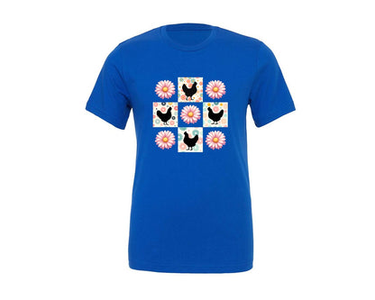 brand:Generic|color:True Royal Blue|Retro Boho Chicken Flowers Graphic T-Shirt