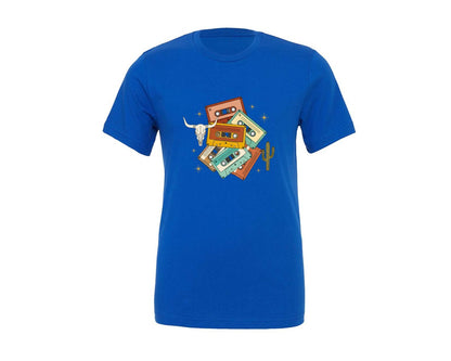 brand:Generic|color:True Royal Blue|Blank Western Cassette Tapes Graphic T-Shirt