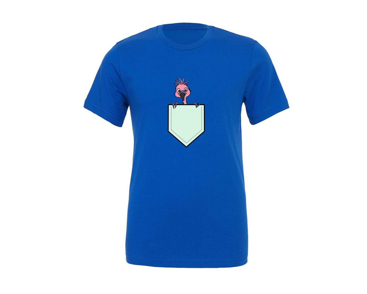 brand:Generic|color:True Royal Blue|Flamingo Peeking From Pocket Graphic T-Shirt
