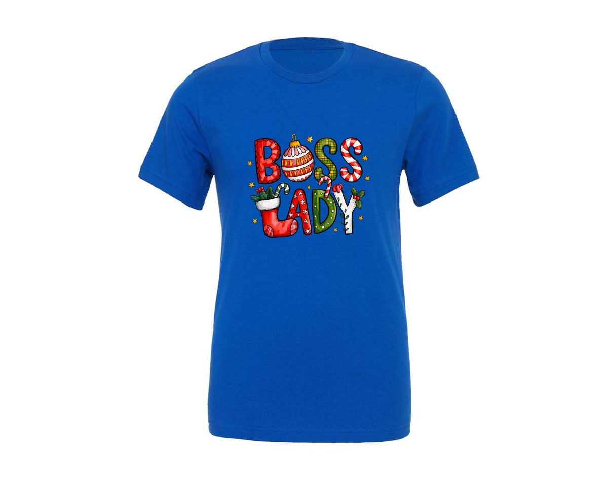 brand:Generic|color:True Royal Blue|Boss Lady File Christmas Graphic T-Shirt