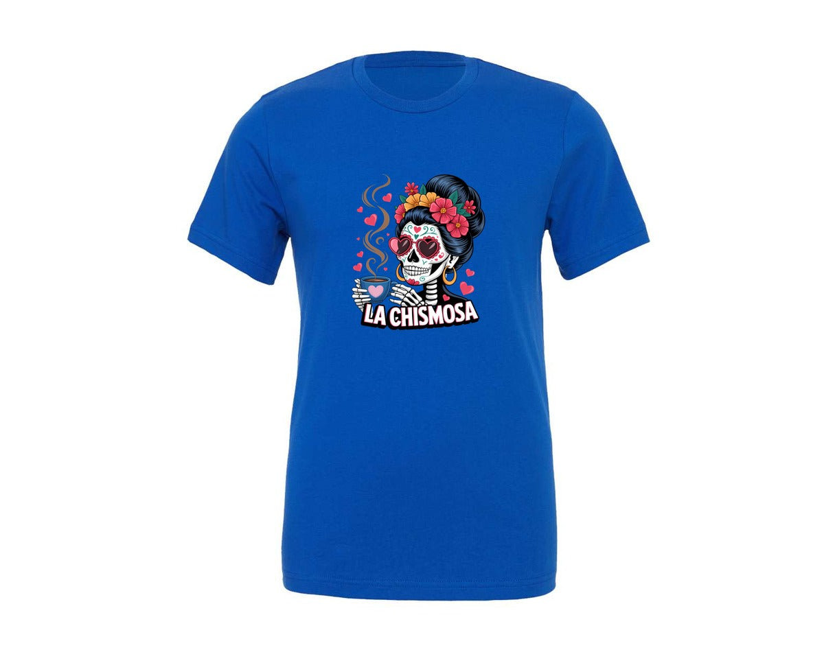 brand:Generic|color:True Royal Blue|La Chismosa Funny Calavera Art Graphic T-Shirt