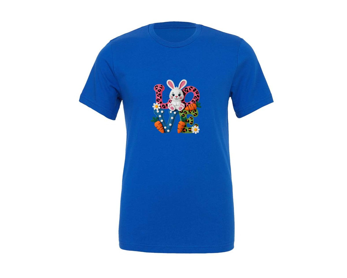 brand:Generic|color:True Royal Blue|Yarn Crochet Easter Love 10 Graphic T-Shirt