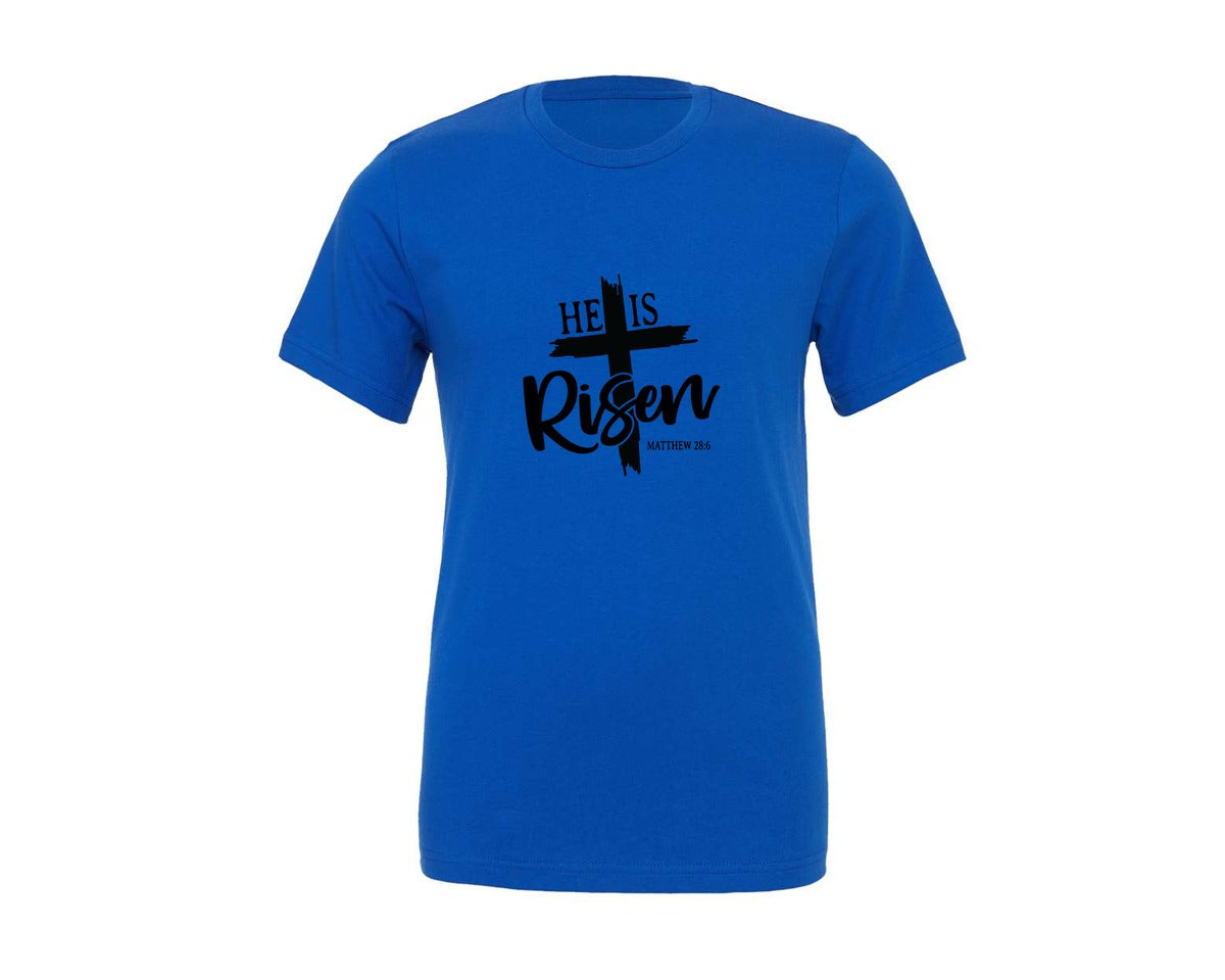 brand:Generic|color:True Royal Blue|He Is Risen Easter Christian Bible 2 Graphic T-Shirt