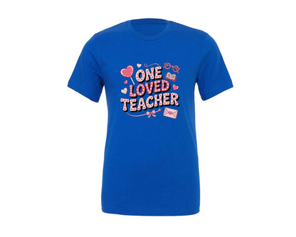 brand:Generic|color:True Royal Blue|One Loved Teacher Valentine Pnglove Graphic T-Shirt