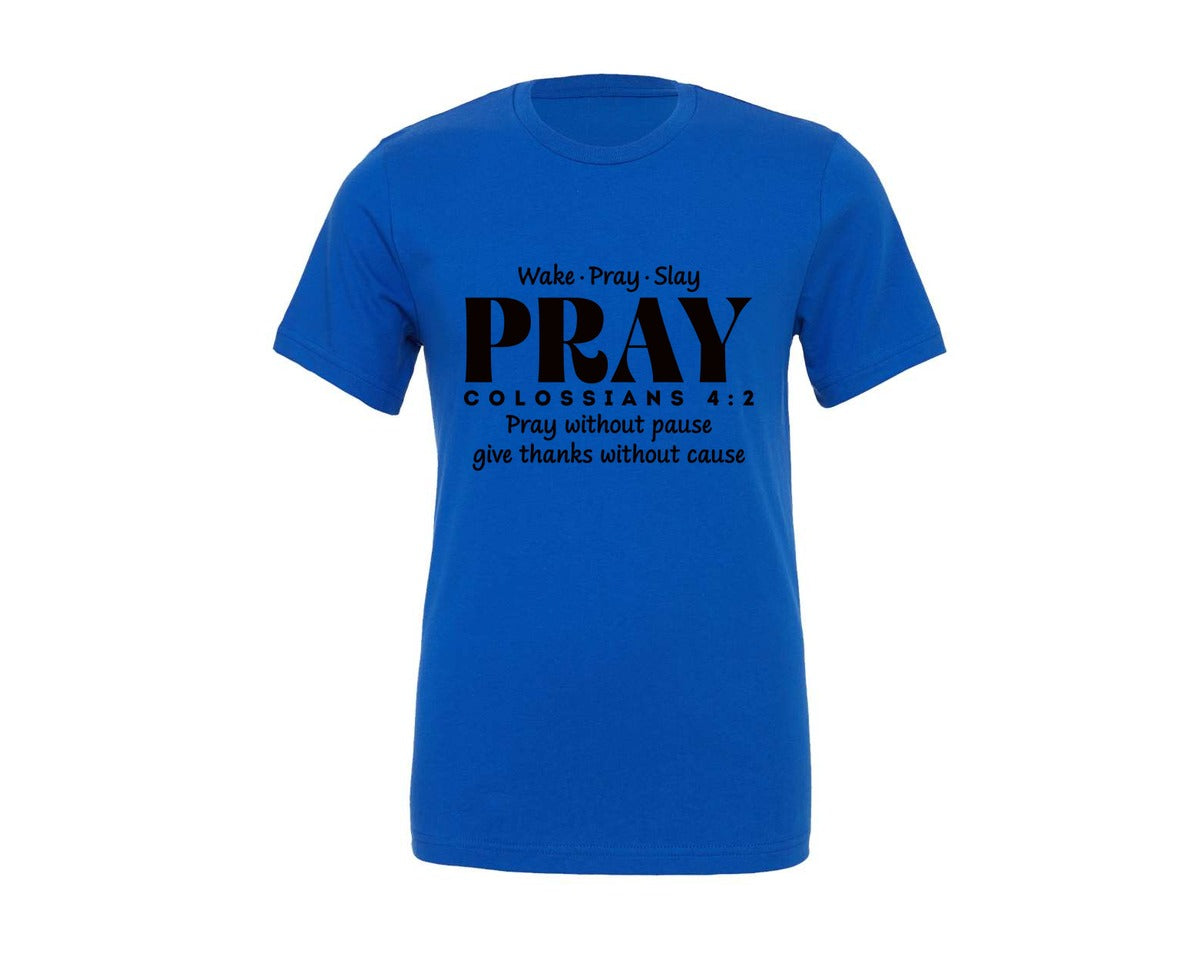 brand:Generic|color:True Royal Blue|Christian Bible Verse Pray Graphic T-Shirt