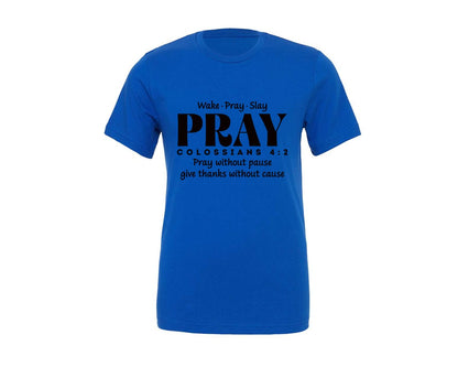 brand:Generic|color:True Royal Blue|Christian Bible Verse Pray Graphic T-Shirt