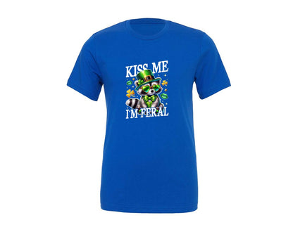 brand:Generic|color:True Royal Blue|Kiss Me Im Feral Raccoon Graphic T-Shirt