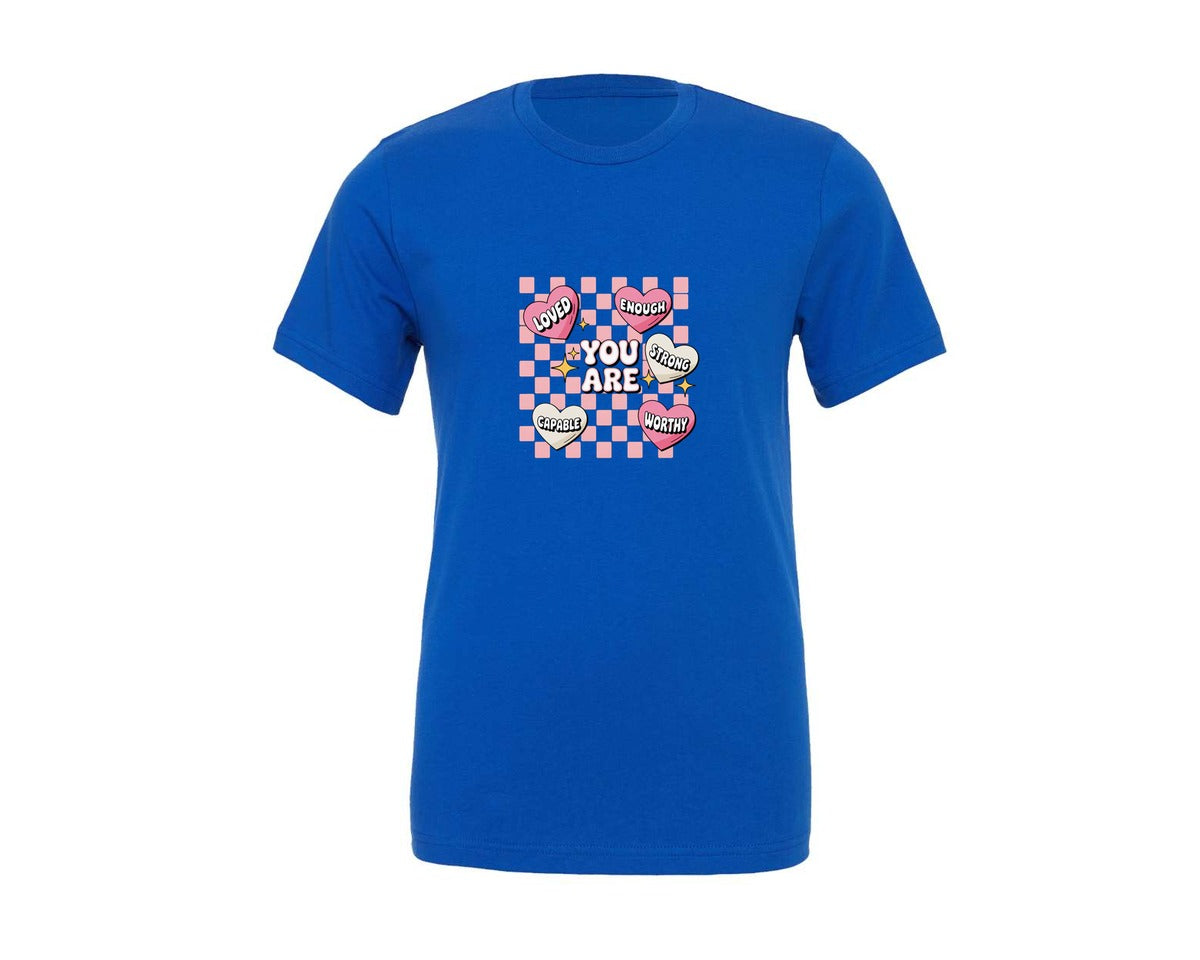 brand:Generic|color:True Royal Blue|You Are Enough Valentine Retro Vale Graphic T-Shirt